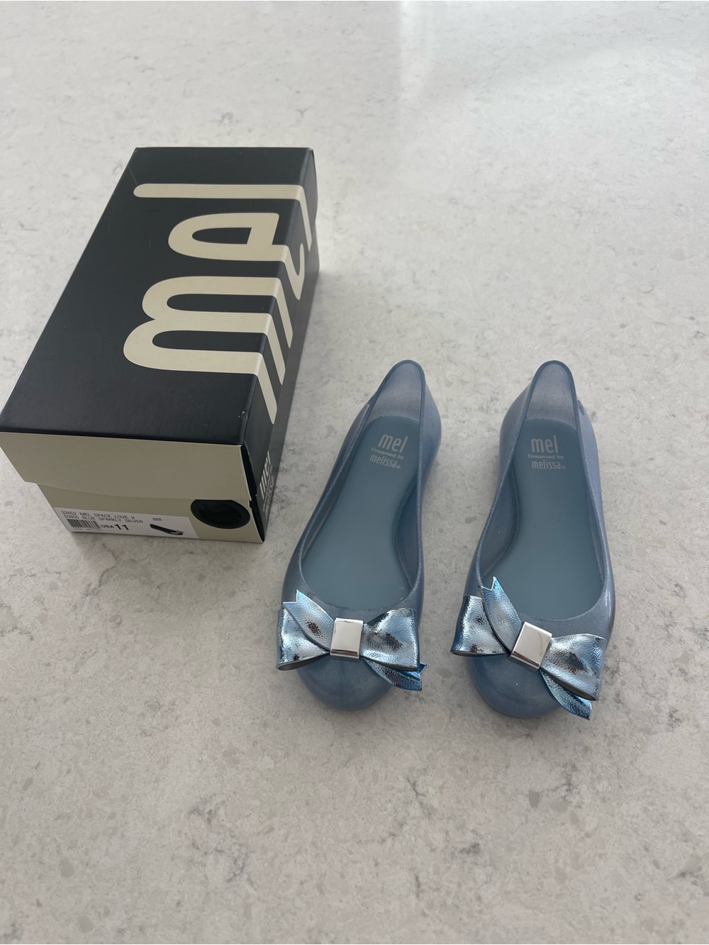 Mel by Melissa Metallic Blue Jelly Ballet Flats with Bow
